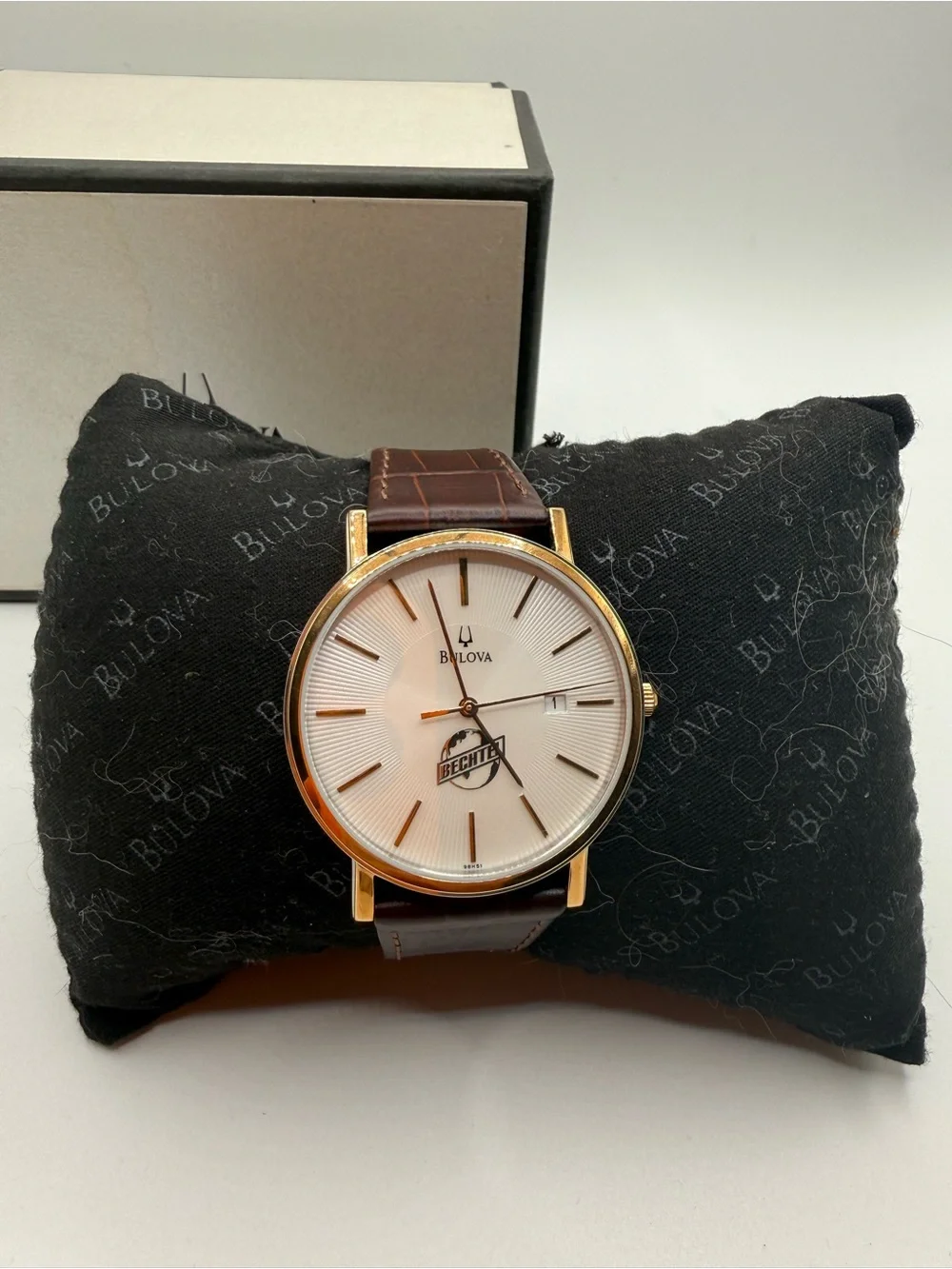 BULOVA Mens Classic Look Bechtel Recognition  Stainless Steel Genuine Leather